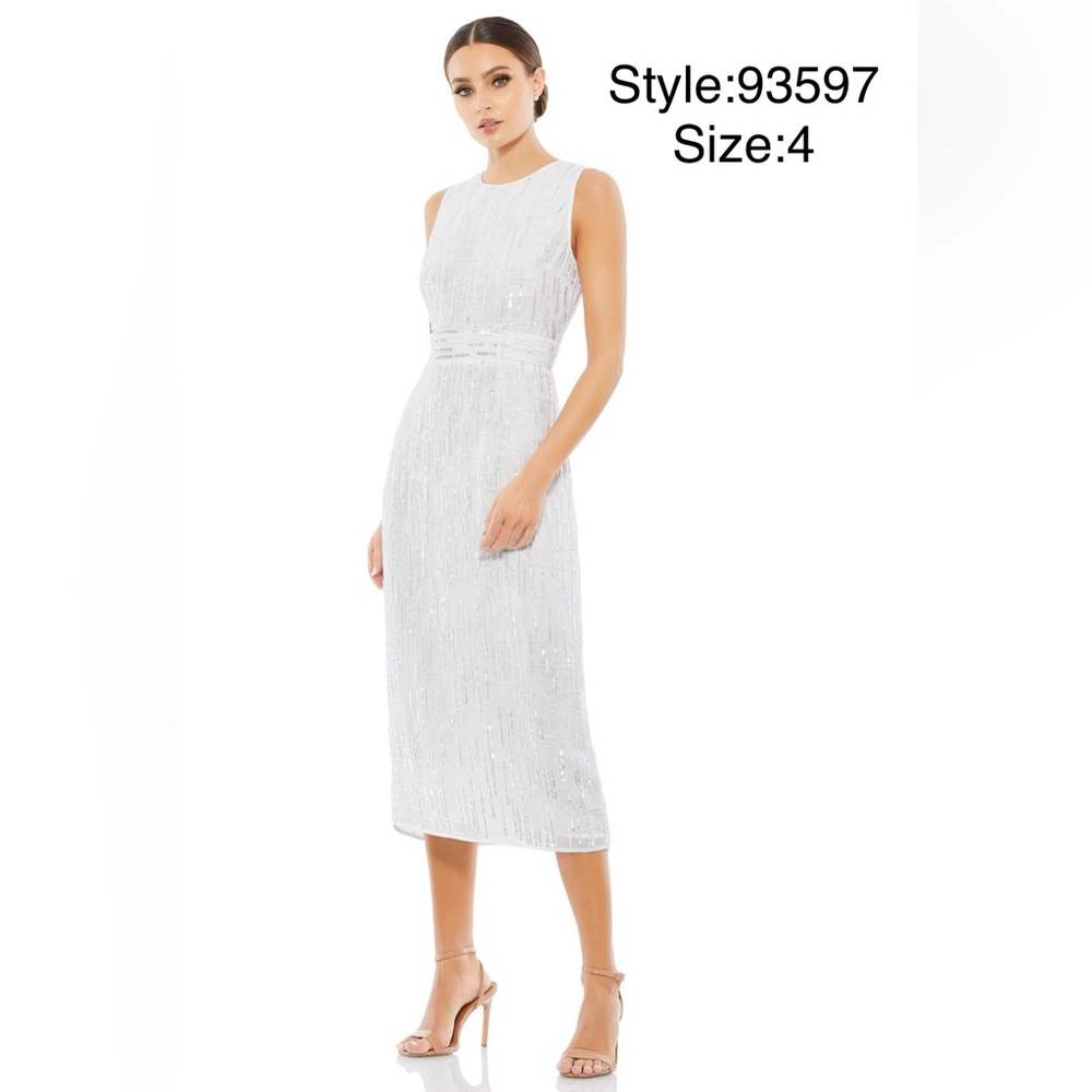 Mac Duggal white and silver dress